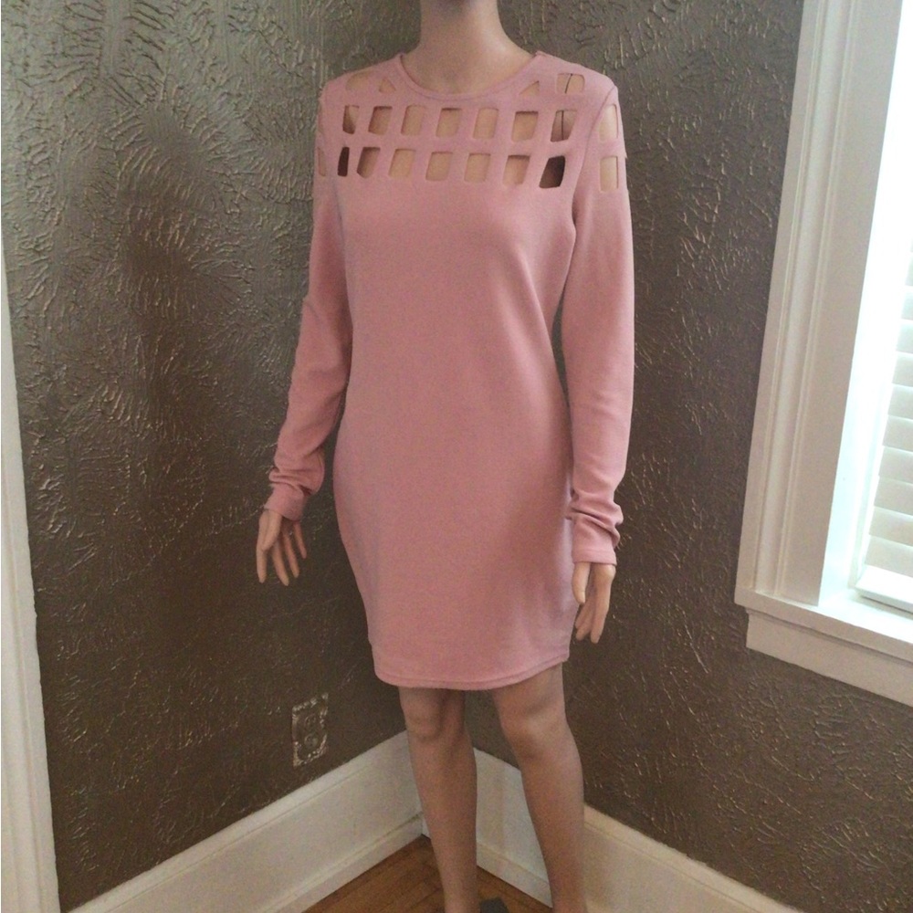 SHEIN Blush Pink Long Sleeve Cutout Dress